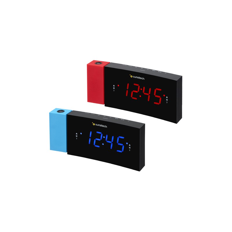 Sunstech FRDP3 Color Rojo Radio Despertador con proyector horario USB de Carga, función Sleep y Alarma Dual 